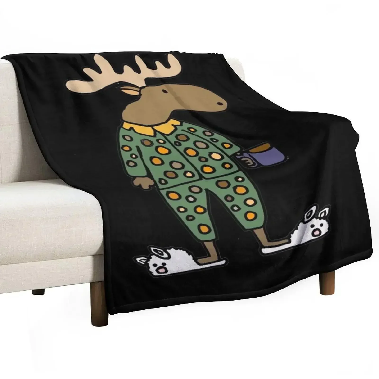 Funny moose wearing Pajamas and Bunny Slippers Throw Blanket Luxury Brand Summer Soft Beds Soft Decorative Beds Blankets