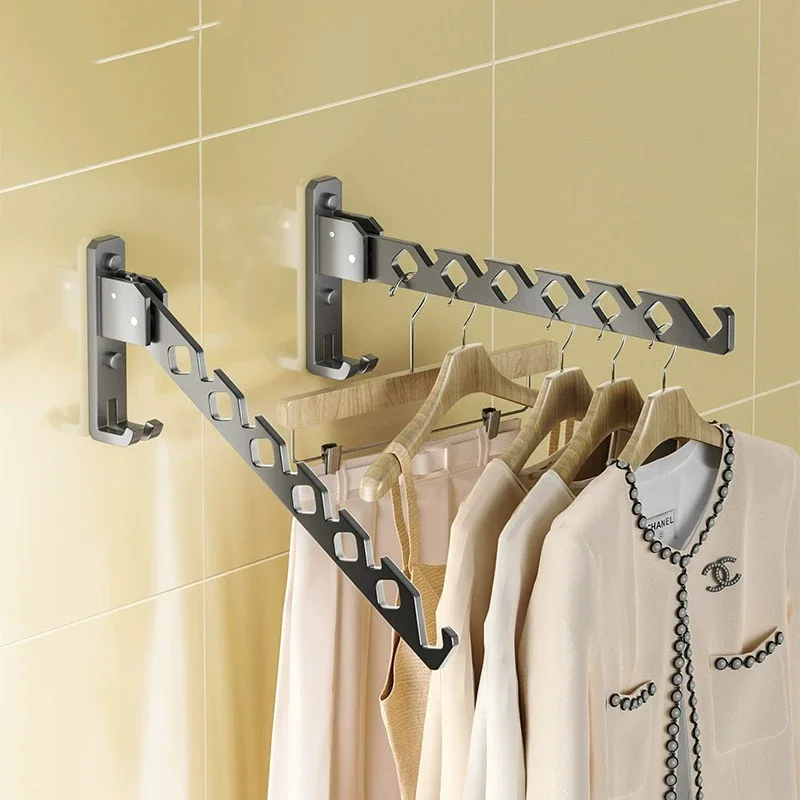 HeMu Foldable Wall Mount Clothes Drying Rack Aluminum Alloy Retractable Clothes Hanging Bracket,No Drill Hidden Laundry Holder