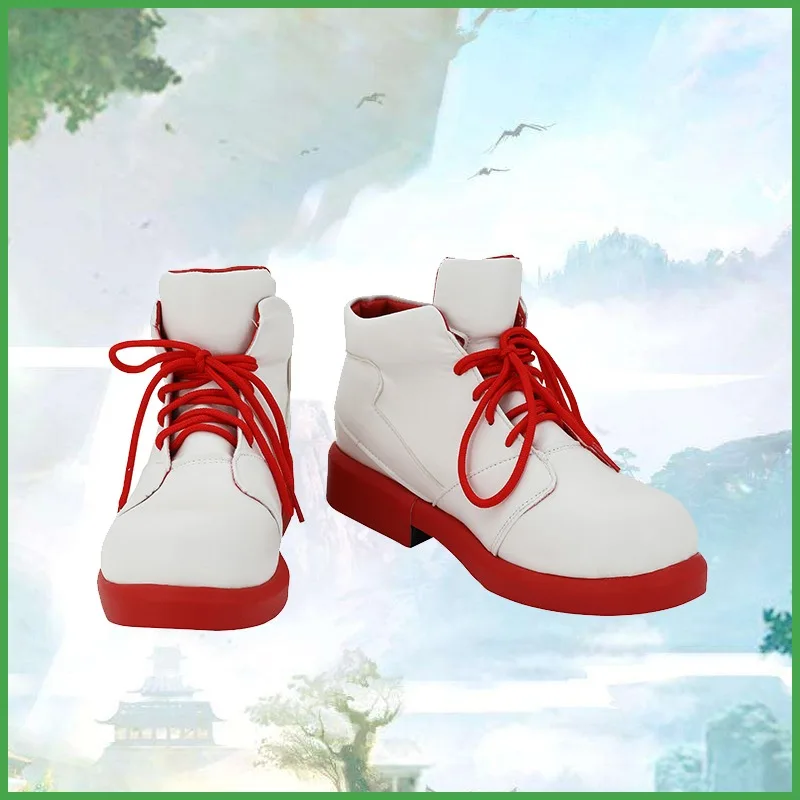Chainsaw Man Power Cosplay Costume Shoes Handmade White Red Faux Leather Boots