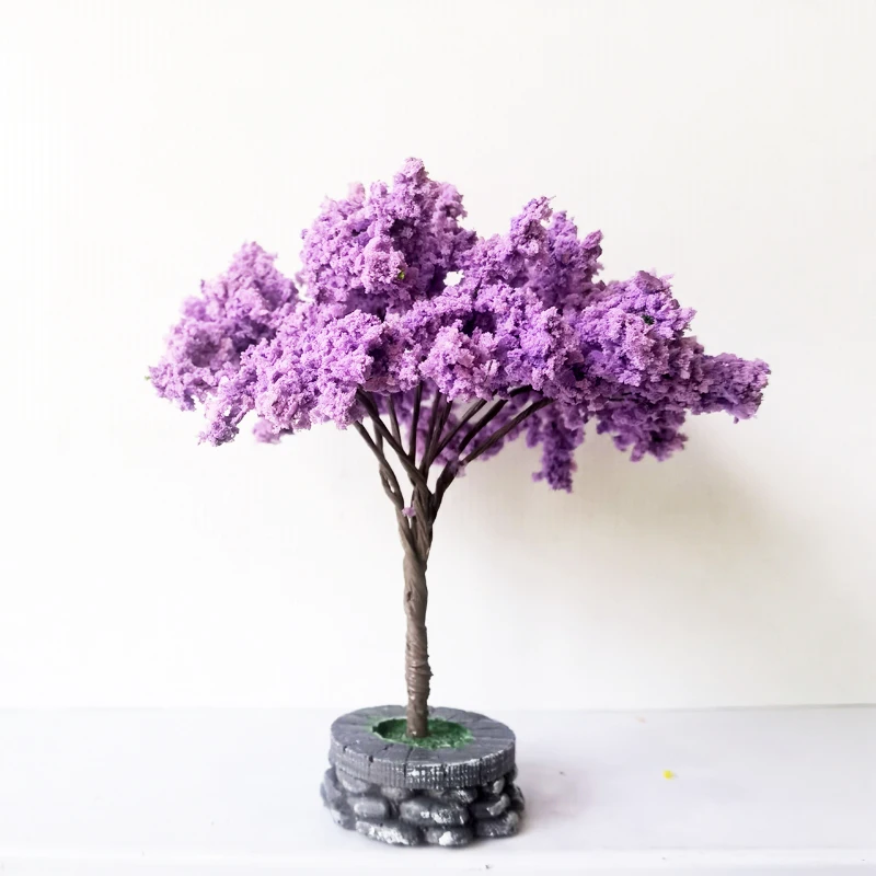 Árbol de flores de cerezo de simulación a escala, árbol de alambre estilo japonés con base, diseño de tren, decoración de casa de muñecas, 12cm