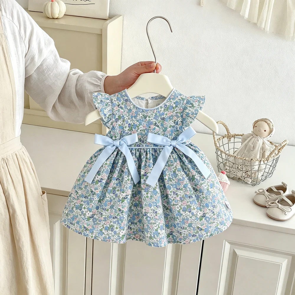 Baby Dress Summer Floral Bow Cotton Girls' Dress Lovely Beach Children's Dress Baby Girl Clothing ﻿