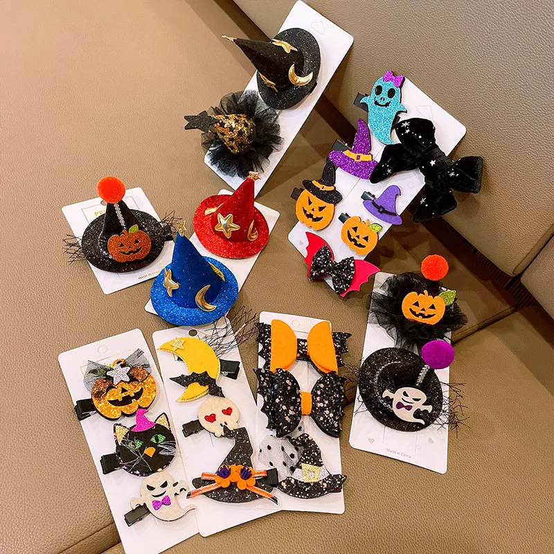 Hair Clip Halloween Ghost Witch Lace Bow Kids Party Costume Accessory Lightweight Multicolor Small Comfortable Fabric