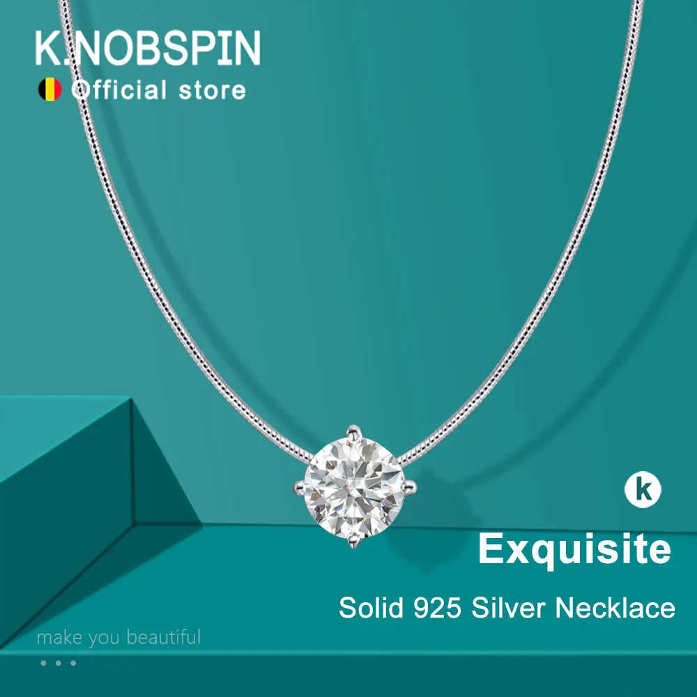 KNOBSPIN D VVS1 Moissanite Pandent Necklace s925 Sterling Silver Plated 18k White Gold GRA Certified Dainty Necklaces for Women