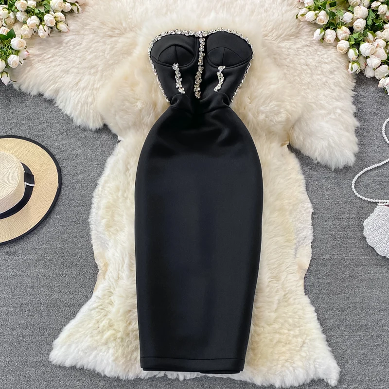 Luxury Rhinestone Night Club Party Dress Women Sleeveless Wrap Backness Fashion Dresses Female Formal Clothing White Robe 2023