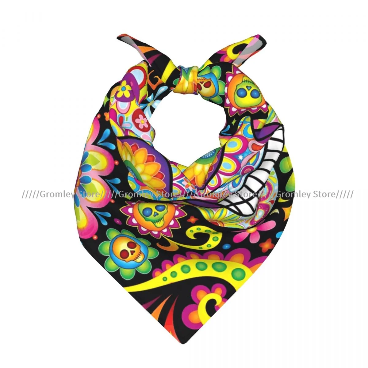 Mexican Sugar Skull Day Of The Dead Square Towel Multifunctional Neck Scarf Hair Bandana