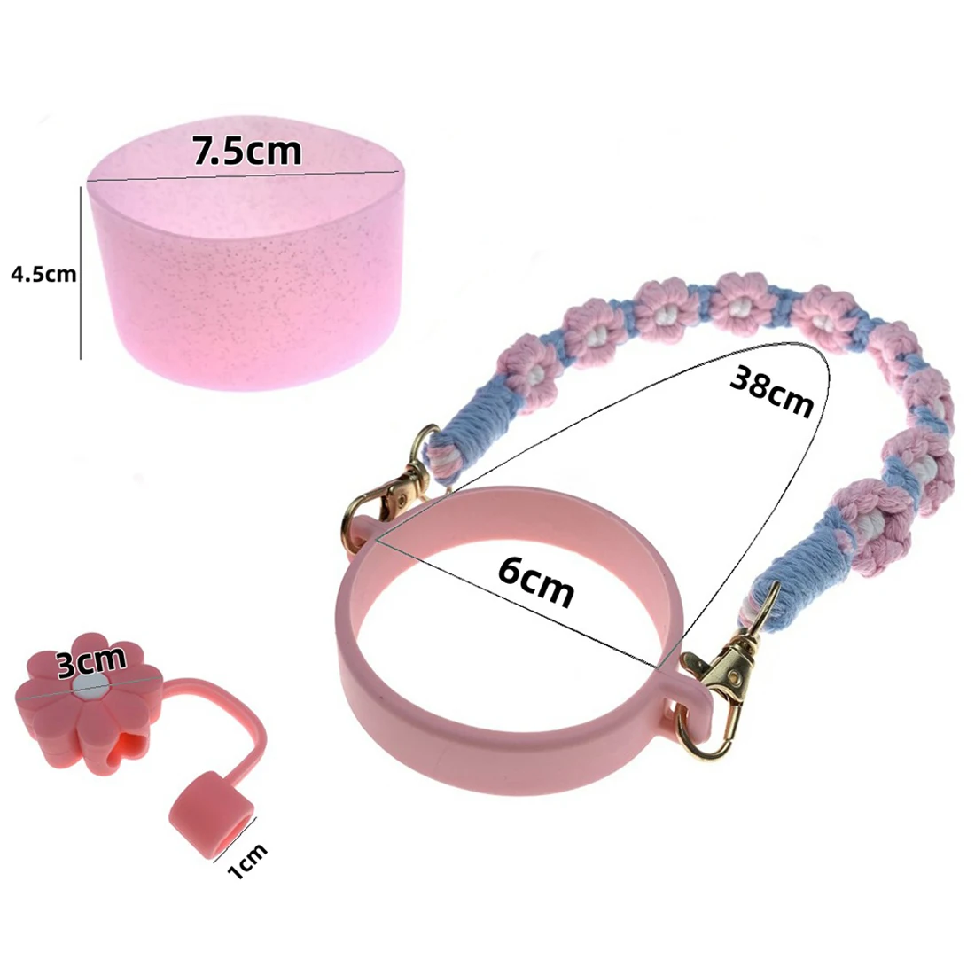 Stanley Cup Accessories Set,Includ 1Pcs 0.4in Straw Cover, 1 Silicone Boot ,1 Handle Strap with silicone Holder Fits 40&30 Oz