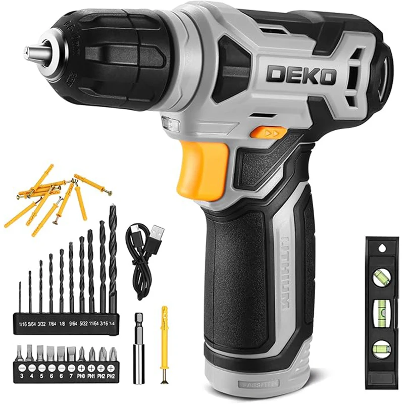 DEKO 8V Cordless Drill Set Mini Power Driver with 3/8