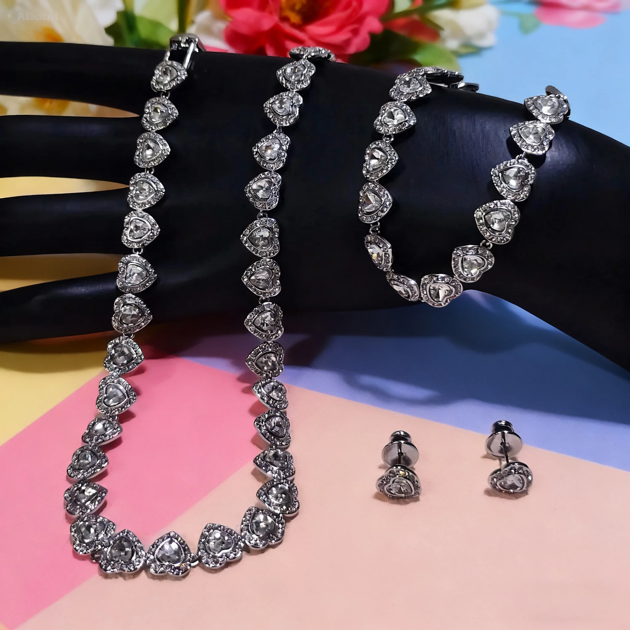 الأصلي الأميرة تألق كريستال الزفاف الراقية مجموعة مجوهرات المرأة الساحرة على شكل قلب قلادة أقراط سوار حلقة #1