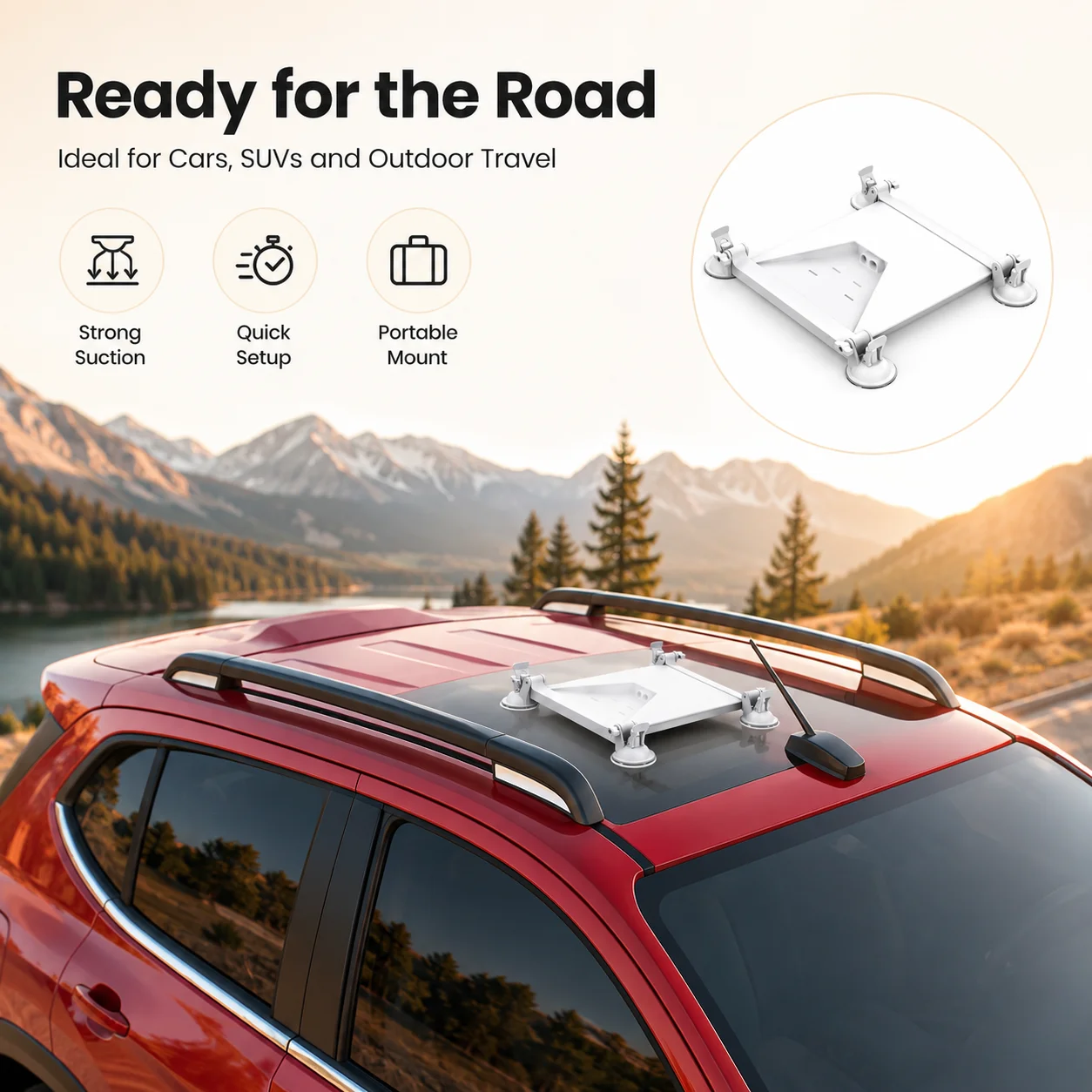 Starlink Mini Suction Cup Mount Car Roof Window Bracket No Drill Vehicle Sunroof Glass Holder for RV SUV Truck Camping Travel