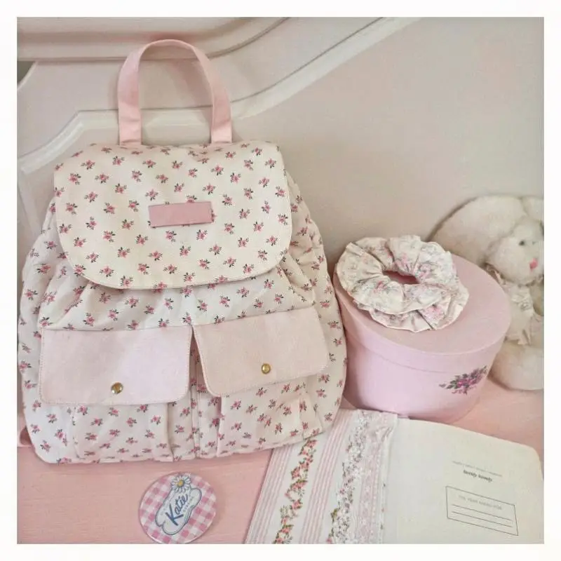 Miyagawa Floral Canvas Sweet Chic Korean Mini Backpack 2024 Spring New Campus College Student Small Backpacks