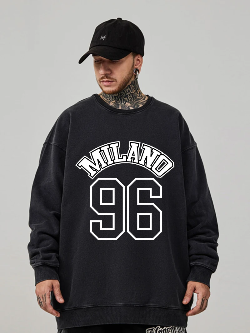 แฟชั่นผู้หญิงล้างเสื้อกันหนาว Miland 96 พิมพ์Pullover Oversize Cotton Street Hoodie Casualหญิงกรดล้างเสื้อผ้า