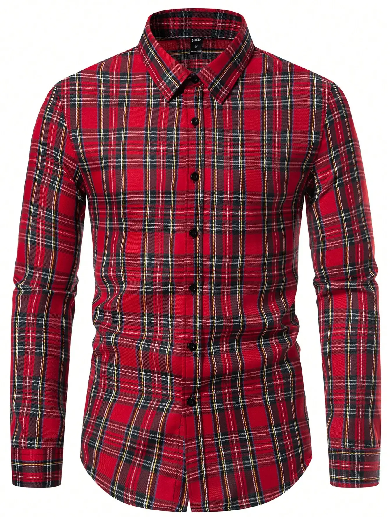 

Men's Red Black Plaid Long Sleeve Button-Up Casual Shirt for Fall