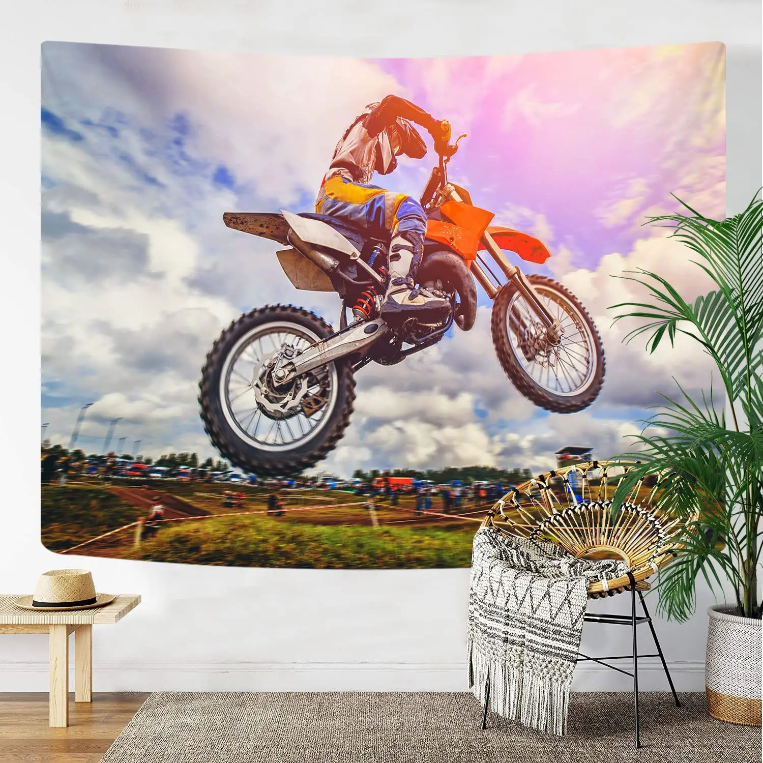 Motocross Racer Tapestry Extreme Sport Tapestry Wall Hanging for Kids Boys Girls Bedroom Decor Wall Art for Bedroom Living Room