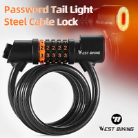 1.2M Bicycle Cable Lock with Tail Light 5 Digits Code Combination Steel Wire Lock Waterproof Wear-resistant PVC Portable Lock