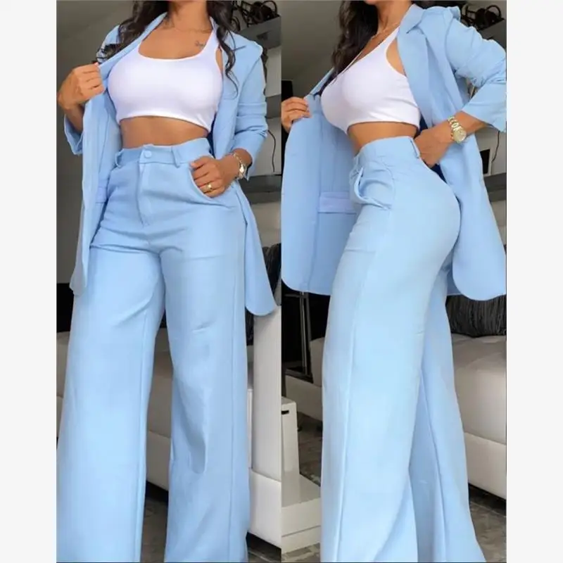 

Women's Casual Pure Color Commute Lapel Suit Set Coat And Pants Ensemble Sli Profional Office Wear Autumn Collection