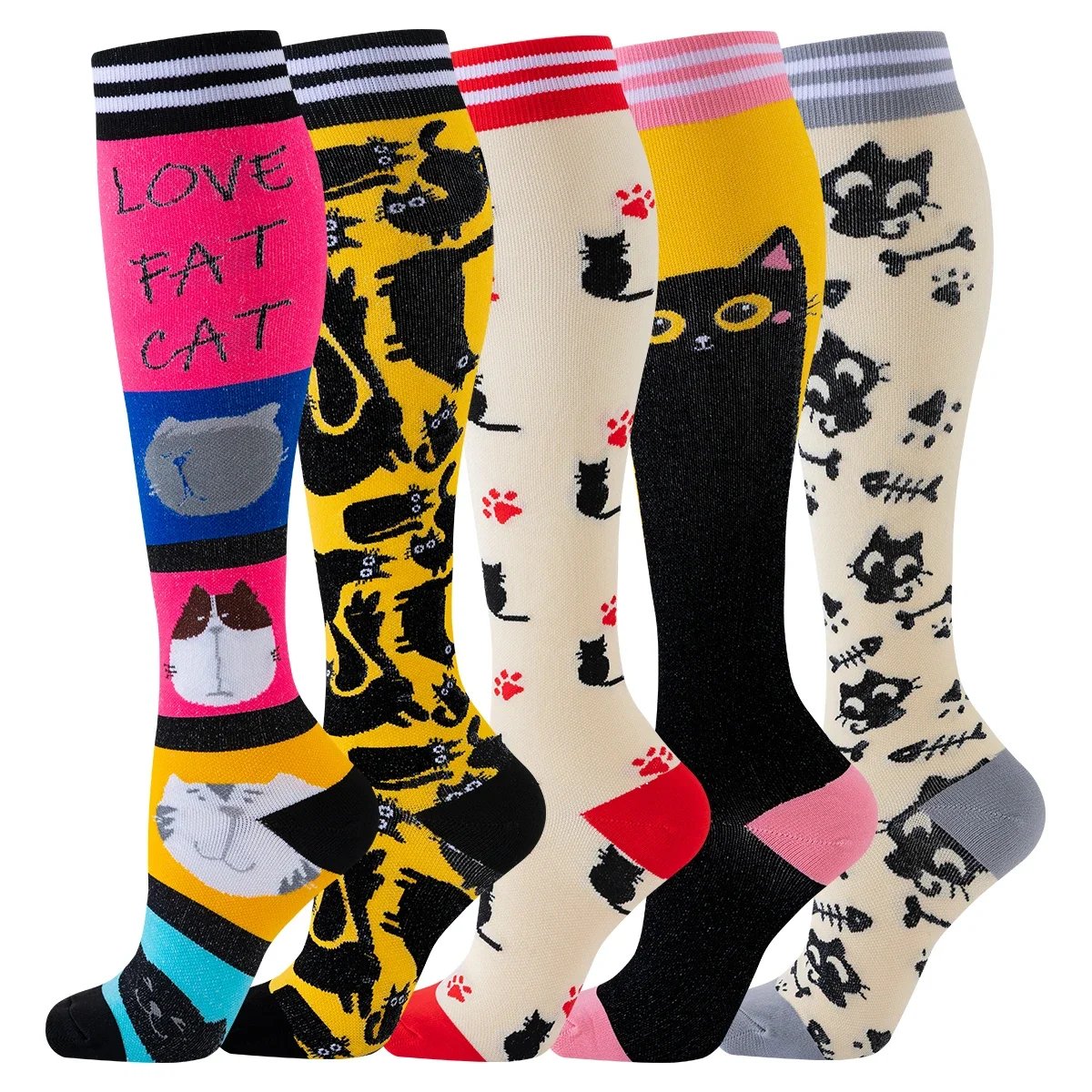 5 Pairs Compression Socks Varicose Vein Socks Medical Nurses Cat Cycling Sports Socks Running Hiking Cycling Natural Hiking New