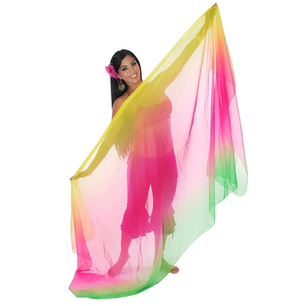 

3-ярдовые шифоновые аксессуары для танца живота с эффектом омбре, шарф, легкая текстура, прямоугольные шали, женская вуаль для танца живота