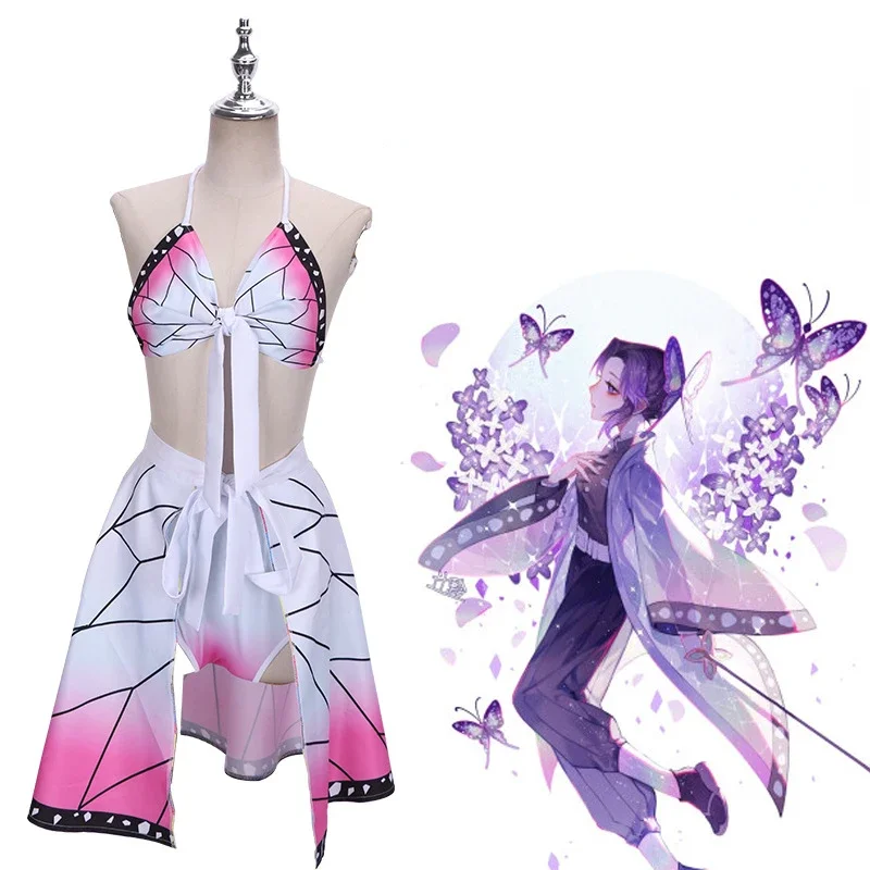 Cosplay Kostuum Badpak Kimetsu No Yaiba Kochou Shinobu Twee V-Hals Badpak Sexy Bikini Badpak Voor Meisjes