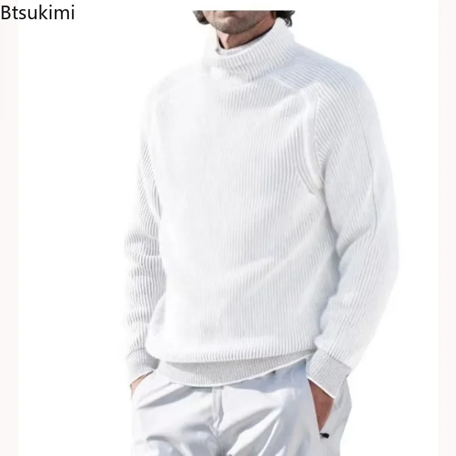 2024 Men's Turtleneck Sweaters Knitted Long Sleeve Pullovers Tops Men Solid Casual Male Sweater Autumn Winter Knitwear Tees Top