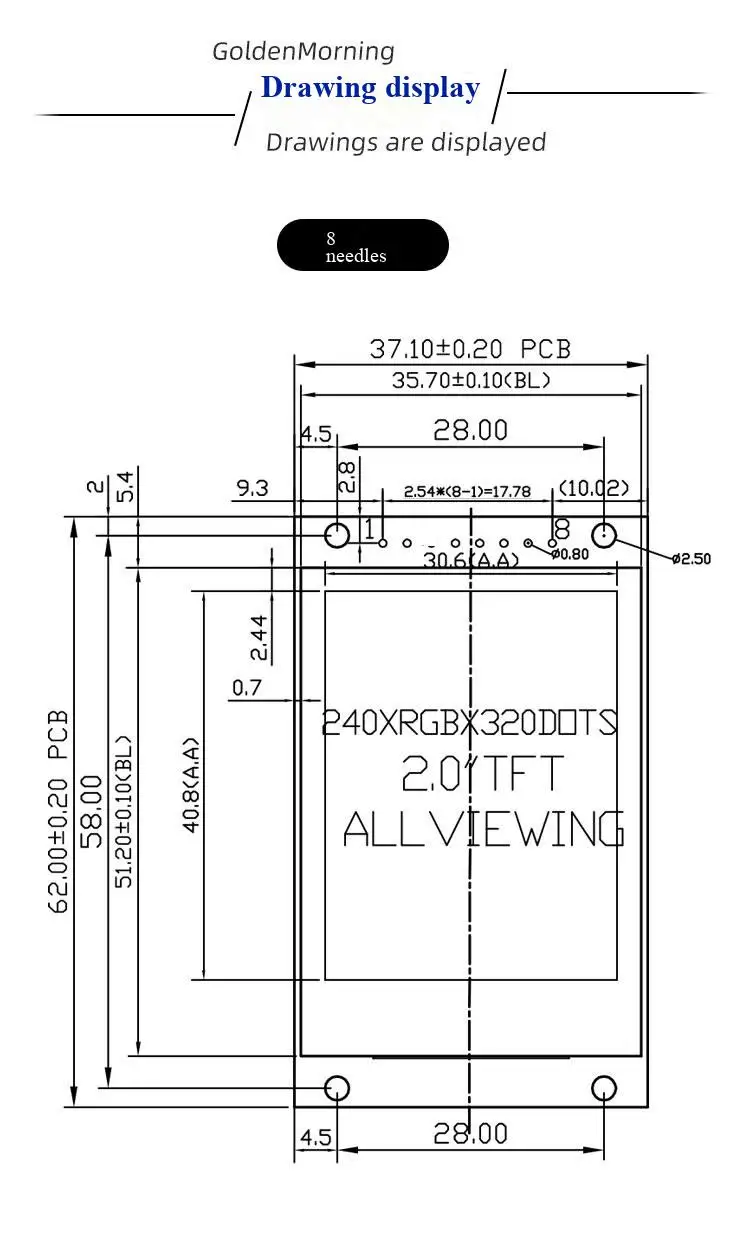 2,0-Zoll-TFT-LCD-Bildschirm ST7789 kleiner Bildschirm 240x320 Display LCD-Farbbildschirm SPI-Modul – Detail 3