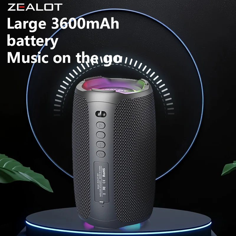 Zealot-S61 Bluetooth Speaker,with IPX6 Waterproof Protection and Outdoor Bass Sound for Backyard and Beach Party,10W Loudspeaker view 5