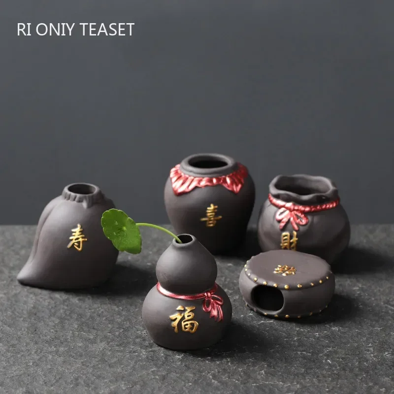 Chinese Purple Clay Tea Pet Mini Flower Pot Garden Bonsai Ornaments Desktop Decors Hydroponic Plants Tea Set Decoration