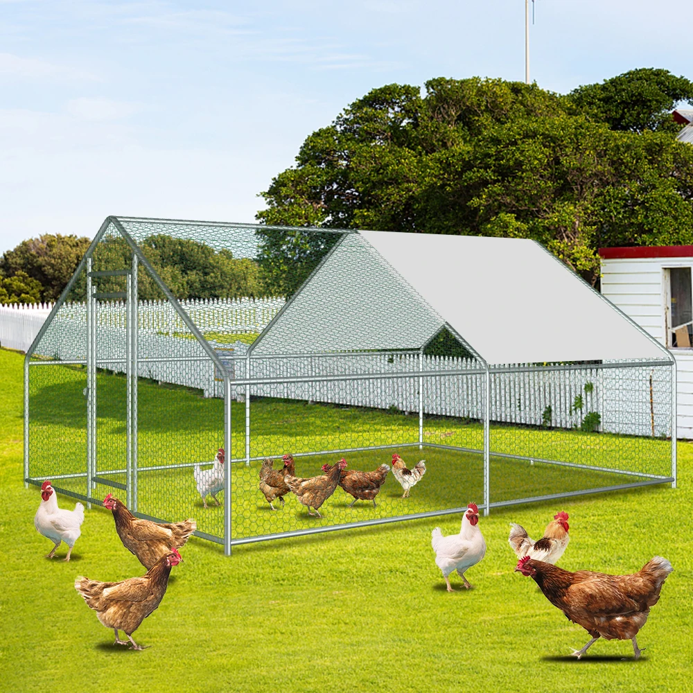 Walk-in Galvanized Steel Chicken Run 13x10FT (4x3M), Heavy Duty Outdoor Poultry Cage, Secure Backyard Pen for Hens Ducks Farm Use