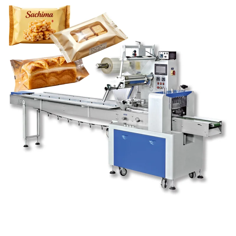 Automatic Pillow Wrapping Machine Good Tight Seal Flow Pack Equipment for Leisure Snacks Bread Cake Towel Disposable Products