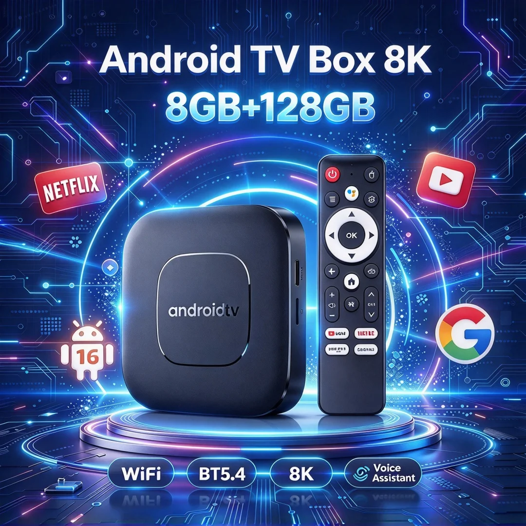Android 16 8K Smart TV Box T1 8GB 256GB Support 4K HD Video 5G WiFi6 BT5.4 Voice Remote Assistant Home Audio Video Media Player