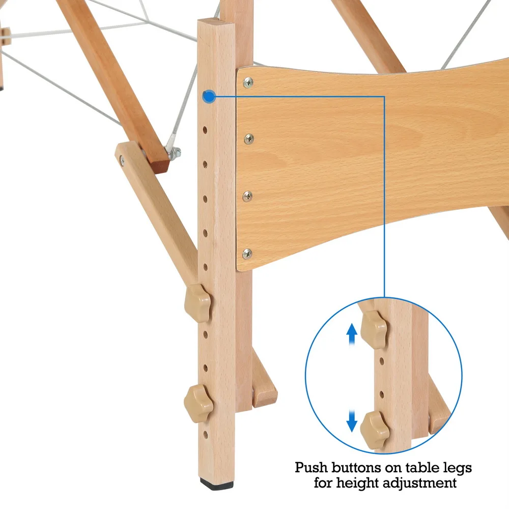 Table de Massage pliante en hêtre blanc, 2 Sections, pieds pliants, 186x60x60CM, hauteur réglable, polyvalente, Portable, [Stock US]