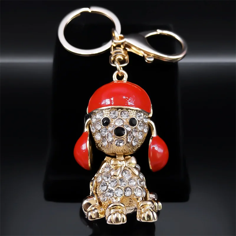 Cute Poodle Dog Keychain for Women Rhinestone Alloy Gold Color Animal Puppy Key Rings Wedding Gift Jewelry porte clés K9258S01