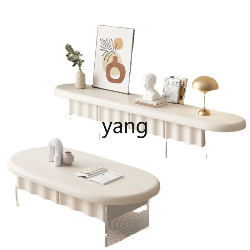 

Yjq Cream Style Coffee Table TV Cabinet Combination Living Room Simple Acrylic Floor Cabinet Household Small Apartment TV