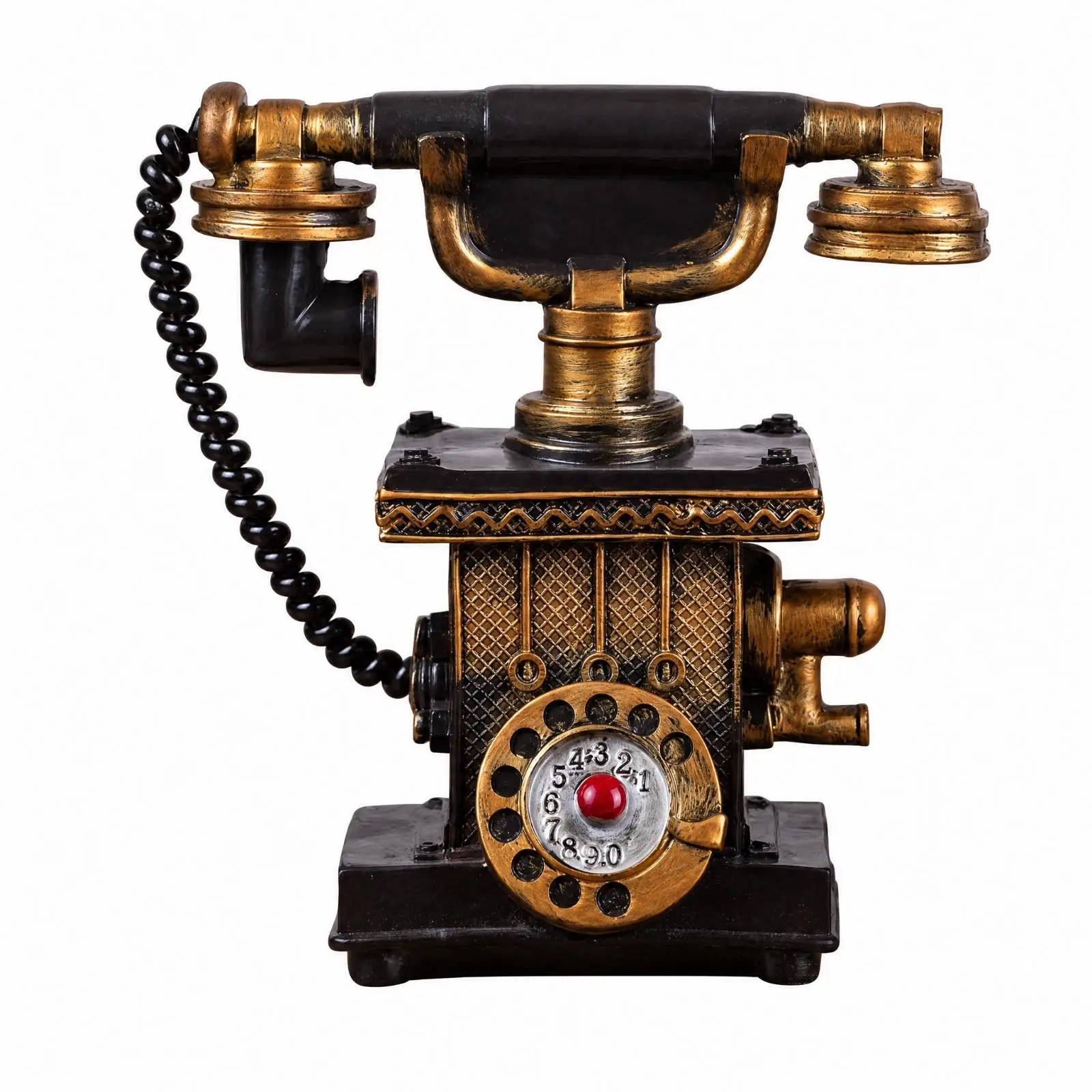 Antique Rotary Telephone Figurine Resin Ornament Distressed Retro Styling Decorative Display Model for Shelf Tabletop Art