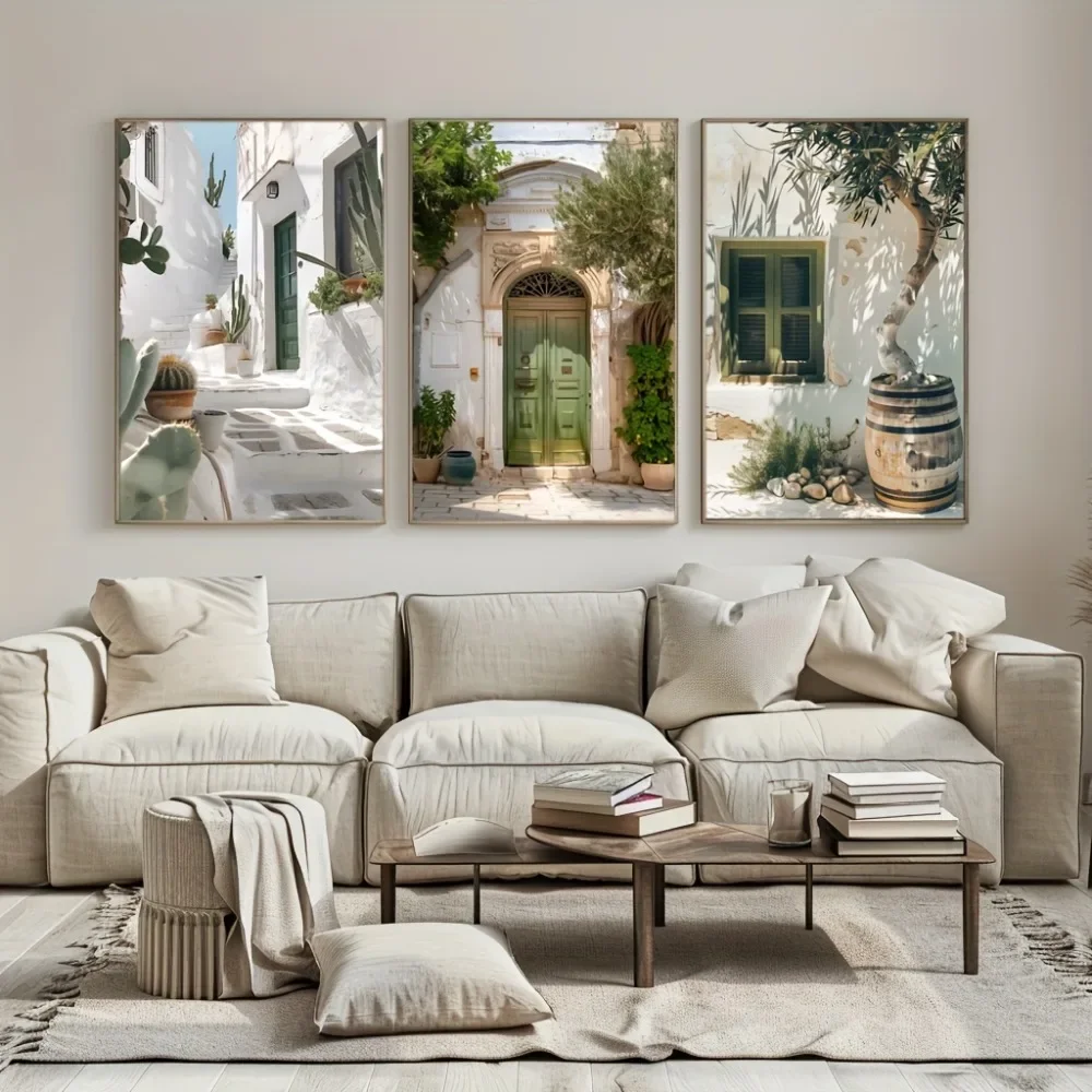 Multi-size 3PCS frameless high-definition decorative paintings,3pcs Mediterranean Landscape Canvas Prints Poster Vintage Italy T