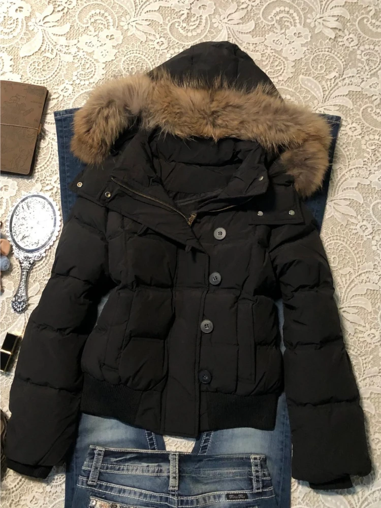 Winter Y2K Korean Fashion Ladies Faux Fur Parkas Coats American Vintage Cotton-padded Jacket Warm Daily Casual Outwear Outer Top