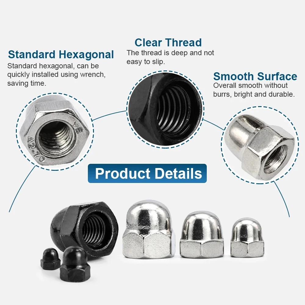 1-50pcs Hex Acorn Cap Nut M3 M4 M5 M12 M14 M16 M18 201/304Stainless Steel Black/Zinc Plated Dome Nut Cover Cap Nuts DIN1587
