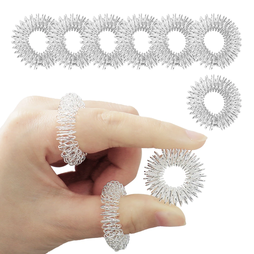 Stainless Steel Acupressure Spiky Finger Rings Set-Silent Sensory Stress Relief Tool Finger Massage and Promoting Circulation