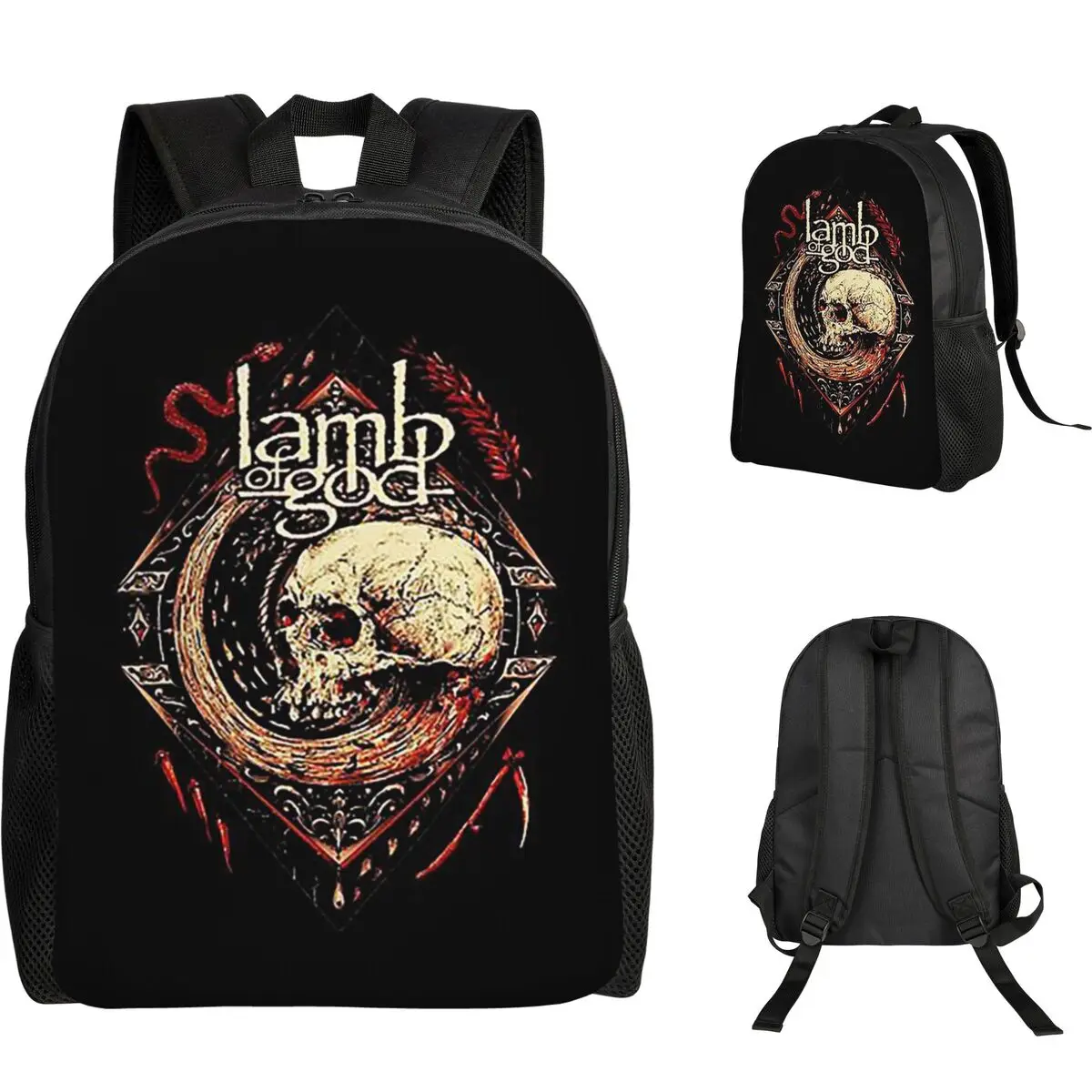 Black Metal Lamb Of God Backpack Student Boys Girls BookBag School Bag Laptop Shoulder Bags