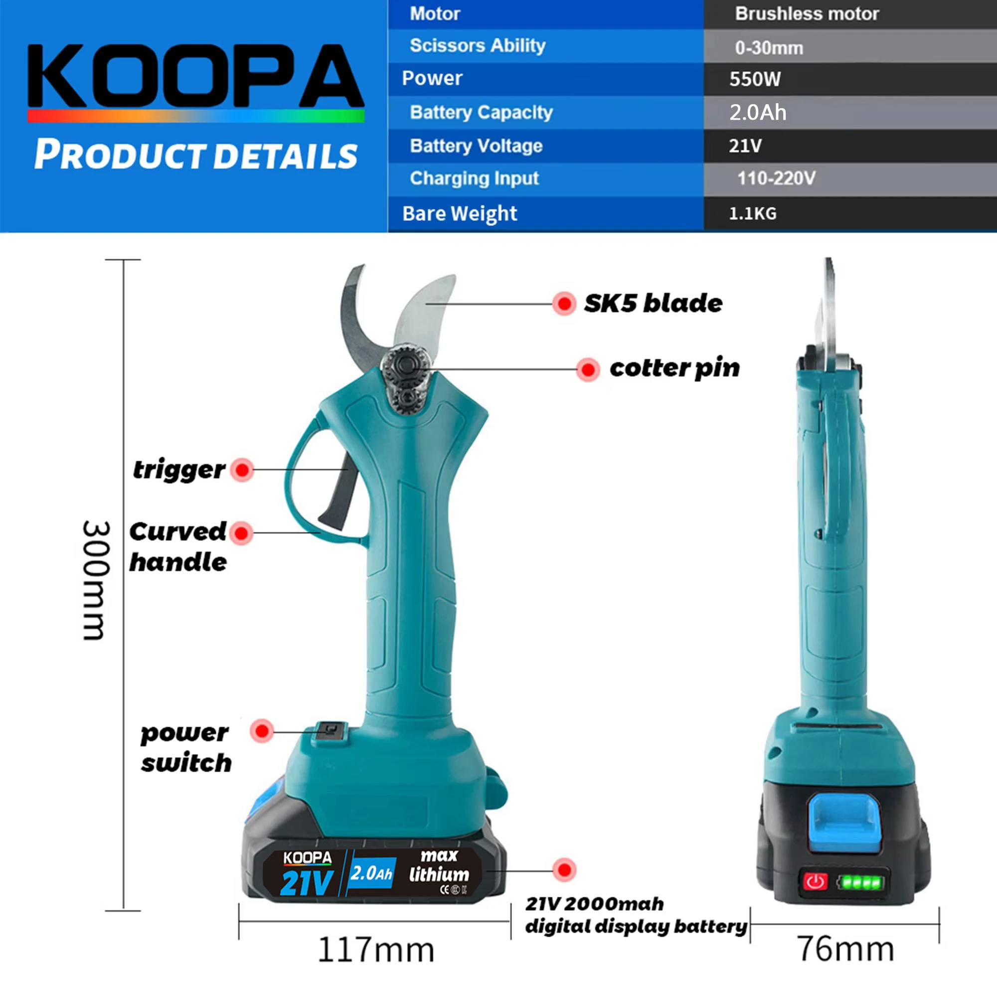 Koopa Tool 18 В/21 В бесщеточный электрический триммер и бесщеточный мини6-дюймовый электрический пильный набор инструментов для сада, парка