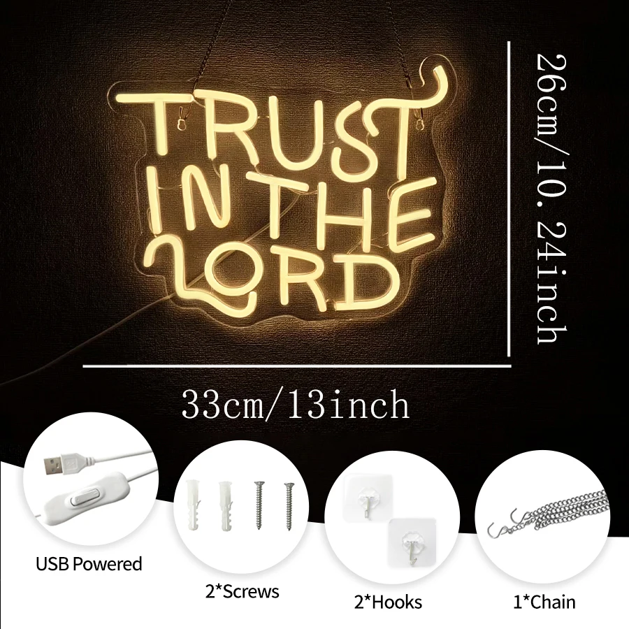 Faith Over Fear Neon Sign Jesus LED Sign for Wall Decor Light Up Church Prayer Room Bedroom Man Cave Christian Religious Sayings