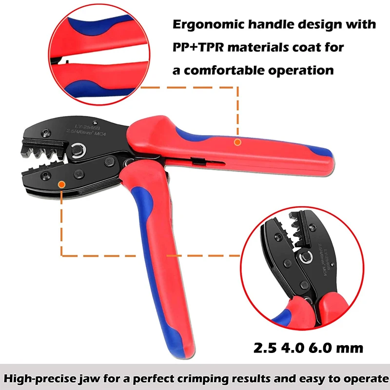 Solar Crimping Pliers Tools Kit For MC4 Cable Electeical Connectors Solar Panel PV Cable 6 Male Female Connectors Termianls Sets