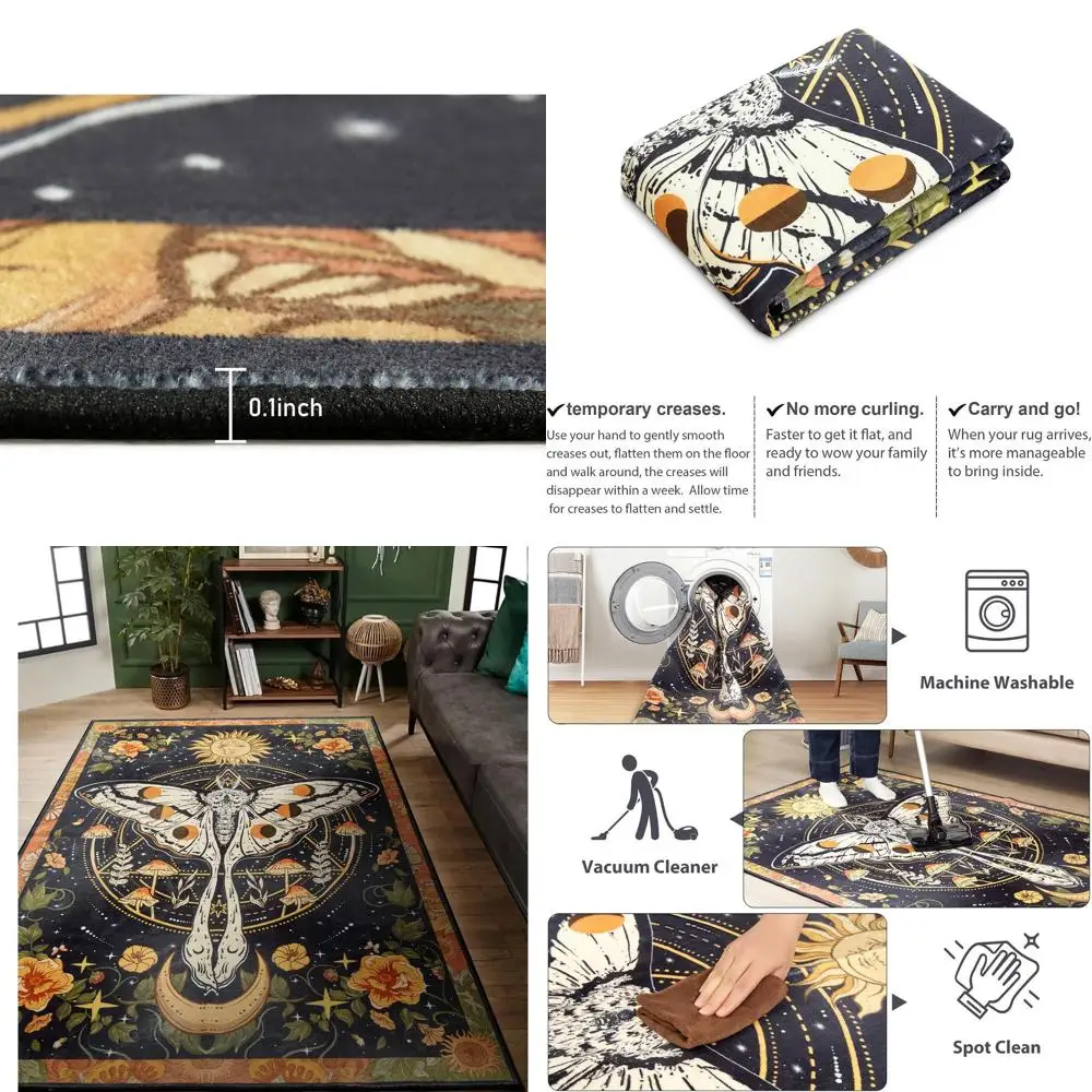 

Ультратонкий черный ковер в стиле бохо с цветочным узором, винтажный, в стиле хиппи, небесный, модный, инди-стиль, 5x7 футов, для столовой, гостиной, прихожей