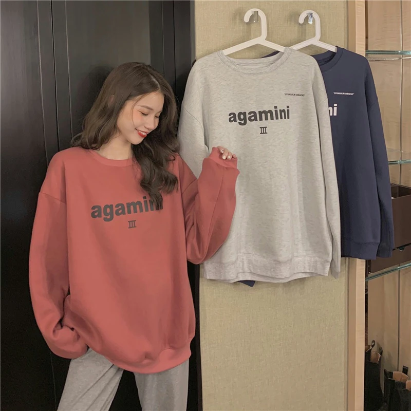 

Gidyq Autumn Women Sweatshirt Fashion Designed Letter Print Loose Long Sleeve Tops Korean Casual Female Streetwear Pullover New