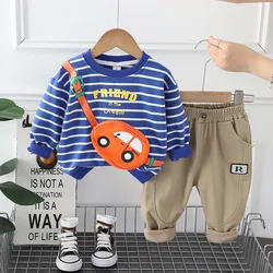 Autumn Children Clothes Baby Boys Casual Suit Striped Cars Sweatshirt Pants 2Pcs/Set Kids Infant Clothing Toddler Tracksuits