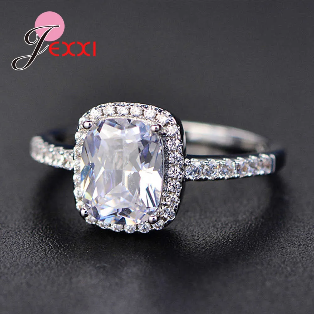 New Hot Sale white Square Large Zircon Ring Classic Temperament 925 Sterling Silver Silver female Ring NEW ARRIVE