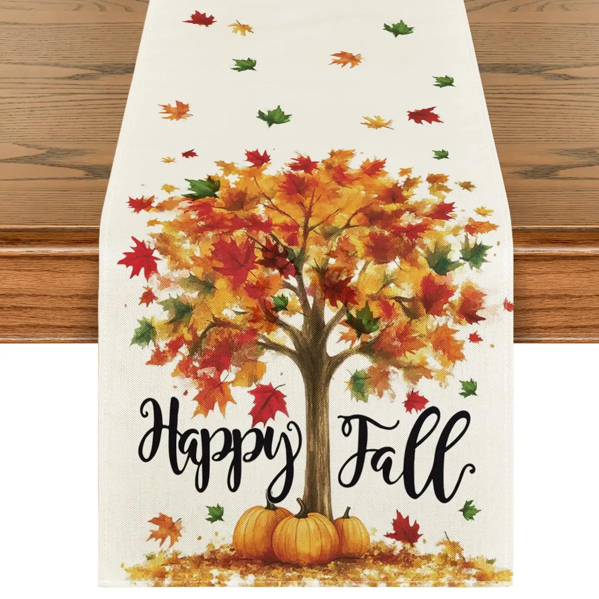 Fall Table Runner Home Party Decor Maple Tree Pumpkins Leaves, Seasonal Kitchen Dining Table Decoration
