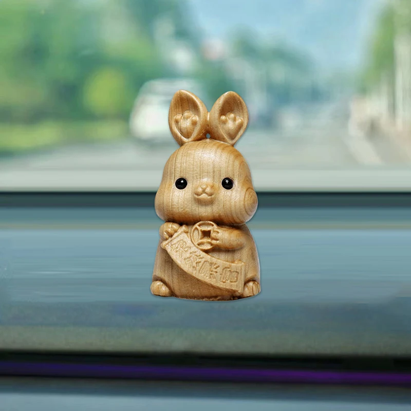 Mini Wood Carving Easter Rabbit Ornaments Zodiac Statue Lucky Rabbit Animal Decor Office Desktop Decor Car Decoration Party Gift