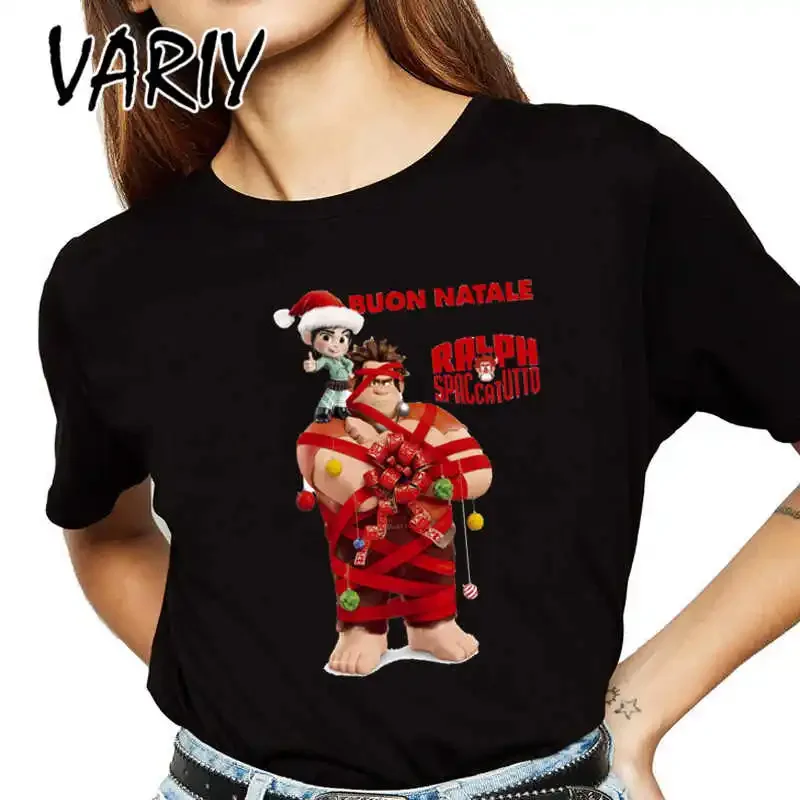 Dropshipping Wreck-It Ralph Women Christmas T Shirts Cartoon Vanellope Cute T-Shirts for Girls Y2k Fashion Womens Clothing