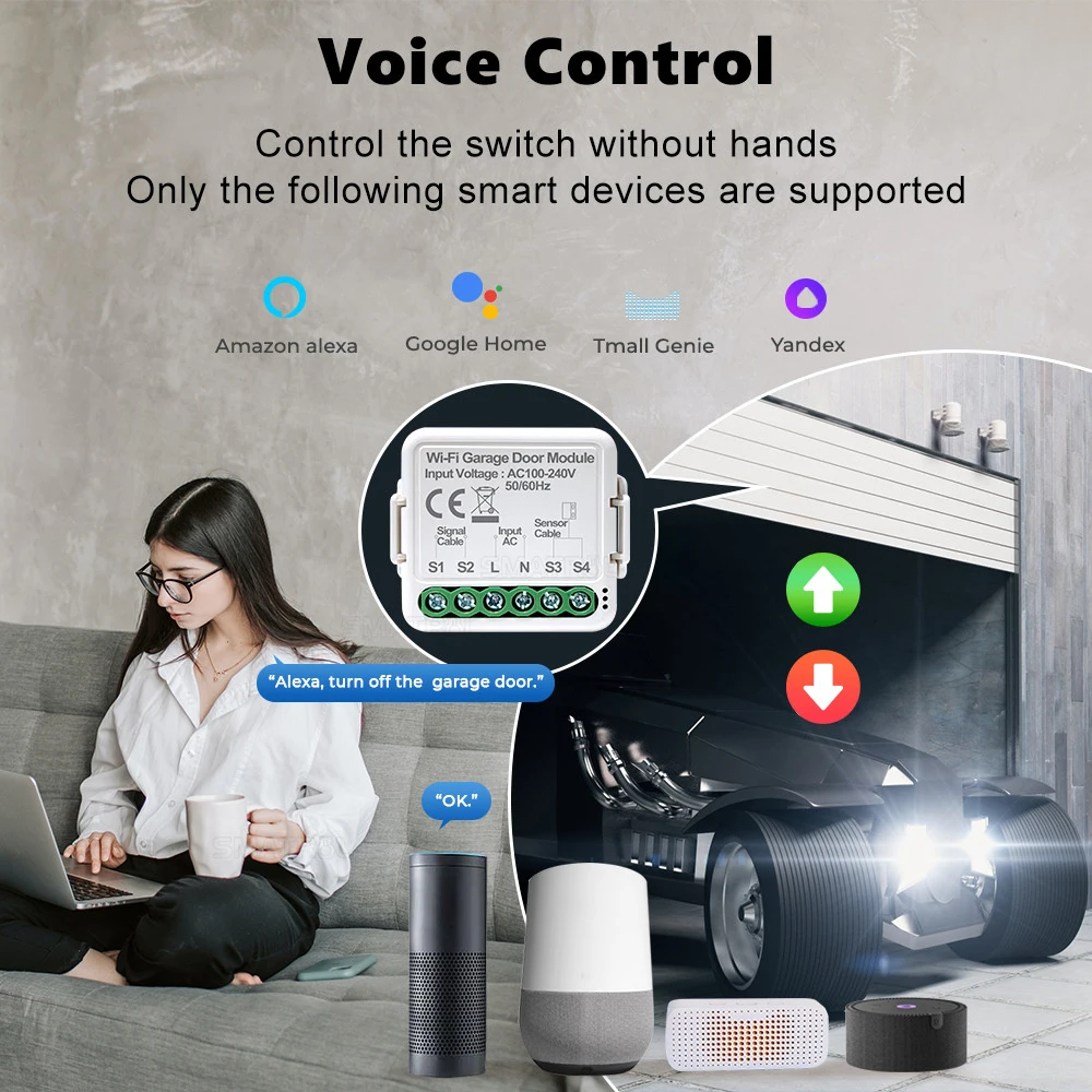 Tuya WiFi Bluetooth Dual Mode Garage Door Switch Module APP Remote /Timing Control  Voice Support Alexa Google Home Yandex Alice