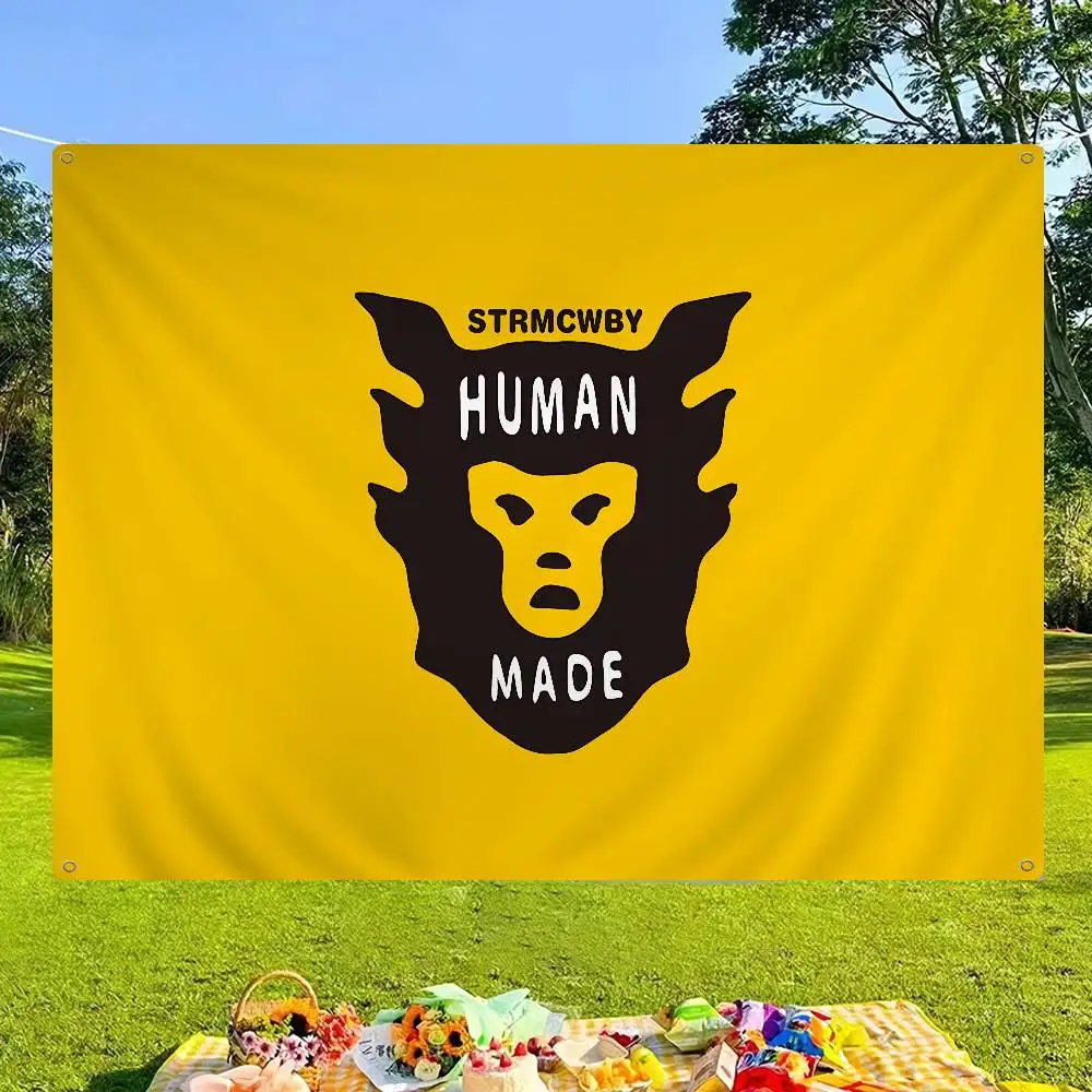 H-HUMAN M-MADE Banner Art Printing Japanese Wall Flag Anime Wall Hanging Home Decor